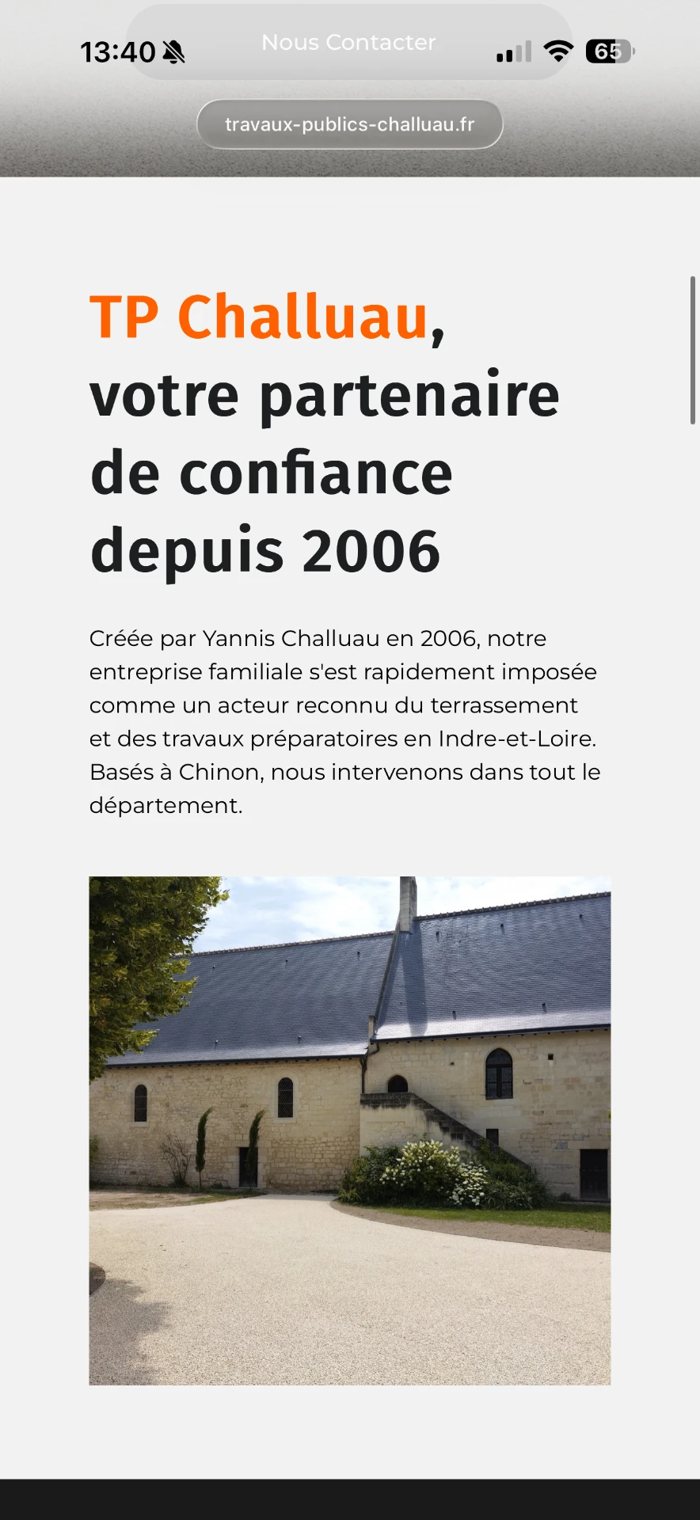 Site internet TP Challuau, vue smartphone